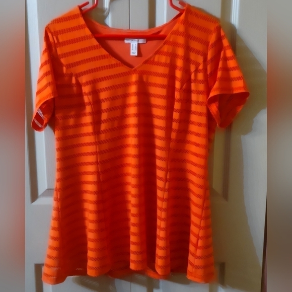 Isaac Mizrah Live Womens Medium Striped Short Sleeve Shirt Blouse Top - Picture 3 of 5